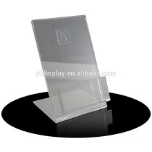 clear acrylic restaurant menu card holder with black base
